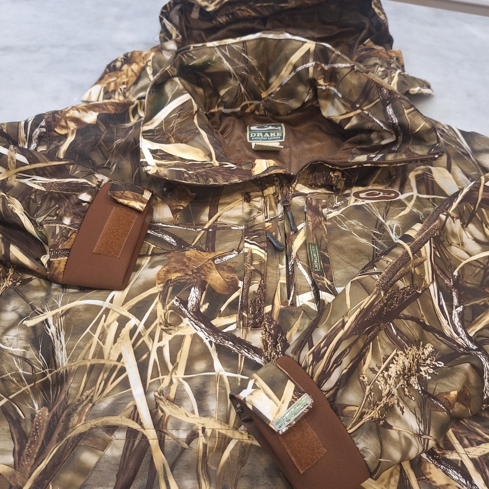 Drake Waterfowl Pullover Lg Camo Advantage Max-4 HD Hunting Jacket Tuck In Hood